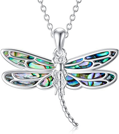 enjoylifecreative Libelle Halskette Sterling Silber Libelle Abalone Schale Anhänger Schmuck Geschenke für Damen Mädchen Libellen Liebhaber