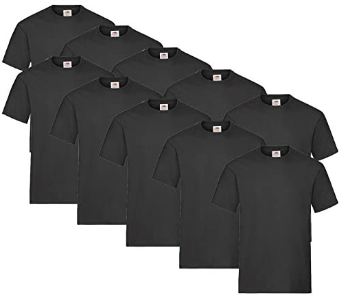Fruit of the Loom 10er Pack Heavy T, Farbe:10x Schwarz + 1 HL Kauf Notizblock, Größe:XXL