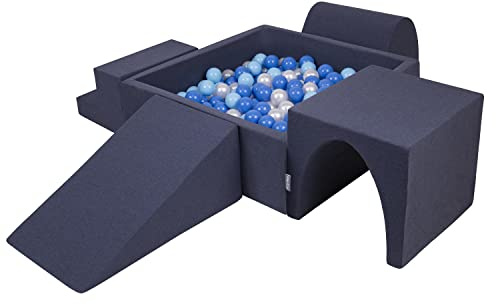 KiddyMoon Spielplatz Aus Schaumstoff Mit Quadrat Bällebad (200 Bälle) Ballgruben Für Babys Spielbad Hindernisläufen, Hergestellt In Der EU, Dunkelblau:Babyblue/Blau/Perle