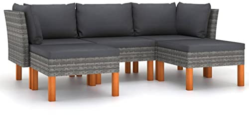 5-TLG. Garten-Lounge-Set mit Kissen Poly Rattan Grau Möbelsets Lounge Garten-Set Sofa-Set Garnitur Gartenmöbel Couch-Set für Garten & Terrasse