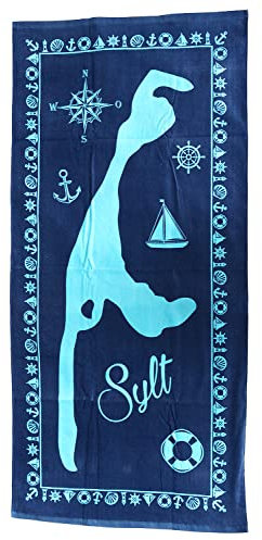 ELLUG Großes maritimes Handtuch, Badetuch Strandtuch 100% Baumwolle Velours und Frottee Urlaub 75 * 160cm (Sylt)