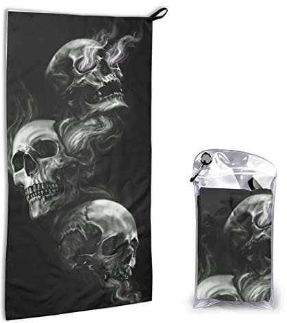 AROONS Schnell trocknendes Handtuch mit Tasche – schwarz-weißer Totenkopf-Druck, super saugfähiges Gesichtstuch, Mikrofaser, Reise-Sport-Handtücher, 40 x 80 cm