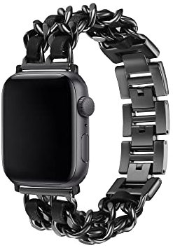 Dochais Montre Band Bracelet en Cuir Compatible avec iWatch Séries 8 7 6 5 4 3 2 1 SE,Montre Bracelet en Acier inoxydable pour Femme Fille,Compatible Bracelet Apple Watch 38-45mm (Noir, 38/40/41mm)