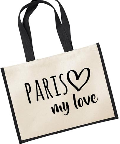 Huuraa Jutetasche Paris my love Geschenk 21 Liter Black Jute und Baumwolle Paris Geschenkidee