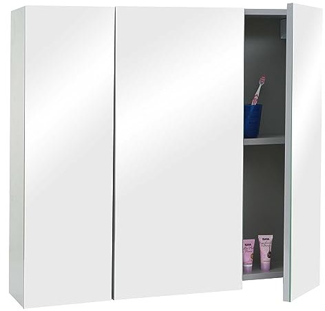 Mendler Spiegelschrank HWC-B19b, Badschrank Hängeschrank, 6 Regalböden Hochglanz FSC®-Zertifiziert 70x80x16cm - grau