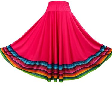 TiaoBug Damen Tanzrock Flamenco Rock Midi Lang Skater Swing Röcke mit Volants Erwachsene Tanzkleidung Modern Tango Walzer Kostüm Hot Pink 75cm XL