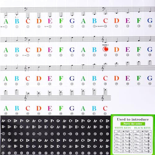 Aruicheng Klavier Keyboard Aufkleber für 88/61/54/49/37 Entfernbar Klaviertasten Aufkleber Keyboard Noten Aufkleber Piano Sticker für Anfänger