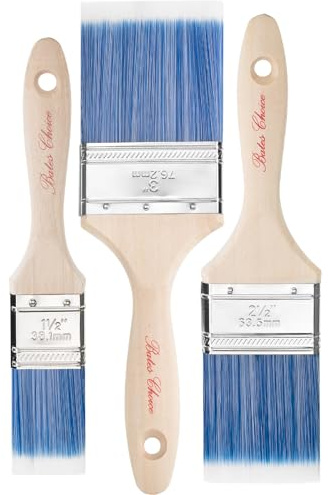 Bates Paint Brushes - 3 Pack, 1.5' to 3', Treated Wood Handle, Multi-Size Stain & Wall Paint Brush Set