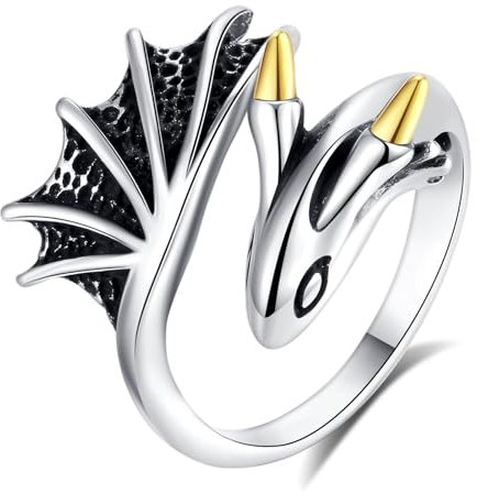 Nbsameng 925 Sterling Silber Frauen Ring, stapelbar Open End Ring, Größe einstellbar, Geschenk verpackt, Drache