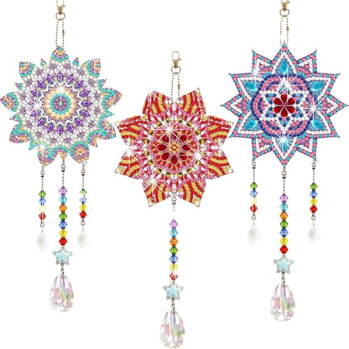 Frundoo Diamond Painting Anhänger Windspiel Geschenk Mädchen 5 6 7 8 9 10 11 12 Years DIY 5D Diamant Painting Windspiel Sonnenfänger Bastelset Kinder Diamond Painting Mandala für Home Dekor