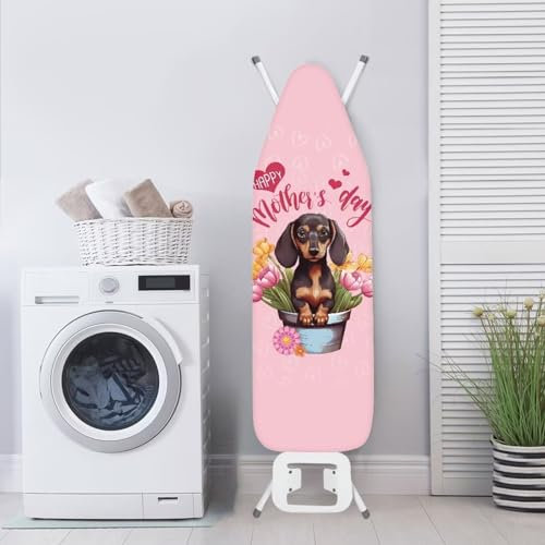 Poceacles Bügelbrettbezug mit rosa Dackel-Aufdruck, Ersatzbezug für Bügelbrett, weich, schmutzabweisend, strapazierfähig, Größe XL