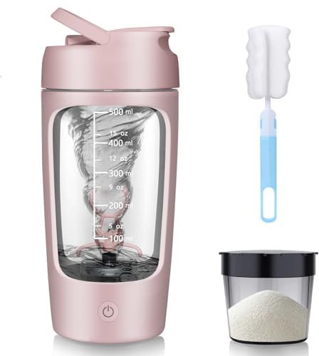 SOARFLY Shaker Elektrisch Shaker mit Pulverfach 650ML, Shaker Proteinshake USB Wiederaufladbar, Protein Mixer Shaker für Proteinshake und Milch Shake, Elektrischer Eiweiß Shaker, BPA-frei, Rosa