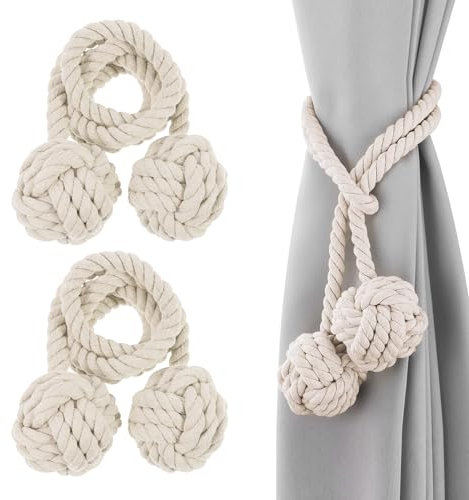 2PCS Curtain Ties, Curtain Rope Tiebacks with Big Woven Double Ball Hand Woven Tie Back Curtain Tie Backs for Curtains for Curtain Decorative Home Room Drapes