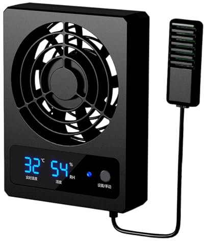Ceiling Extractor Fan - Strong Wind Vent Fan, Exhaust Fan | Smart Cooling Fan with Thermostat, Snakes Reptile Fan Heater, Fan Controller for Rainforest Terrarium Dragon, Black, 4.41x3.32x0.98 Inch