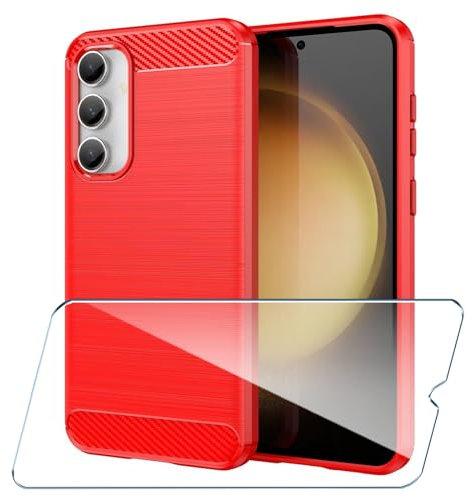 Xiangyun Handyhülle für Samsung Galaxy A05s Hülle + Panzerglas Gehärtetem Glas Protection Schutzfolien, Kohlefaser Design Silikon Soft Bumper TPU Cover Case(6.7 Rot)