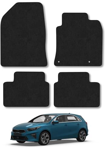 Kia Ceed (2018+) [Manual] Car Mats Accessories Tailored Fit Carpet Floor Mats Non Slip Black Trim Full Coverage Compatible Accessory Front Rear Set Anti Slip Granulated Backing Hand-Finished Clips