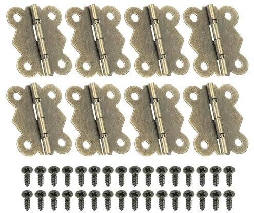 PATIKIL Bisagras Pequeñas para Cajas de Joyería de 1-1/4, Paquete de 8 Bisagras de Mariposa Mini de 180 grados para Cajas de Joyería con 32 Tornillos para Gabinete, Marrón