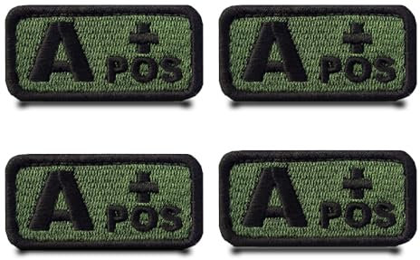 4 Stück Typ A+ positiv Taktisch Grün Lustig Flagge Patch Abnehmbare Aufnäher mit Stickereiverschluss Taktisch Militär Patch Applikation für Kleidung Taschen Weste Jacke Rucksäcke