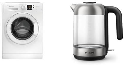 Bauknecht BPW 814 A Waschmaschine Frontlader/ 8kg & Philips Wasserkocher für Haushaltsgeräte - Fassungsvermögen 1,7 l mit Federdeckel und Kontrollleuchte