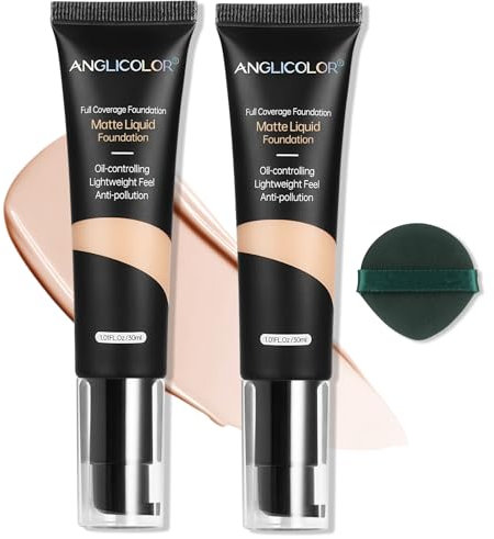 Anglicolor 2PCS Foundation,Concealer Foundation,Matte Natural Full Coverage Foundation,Wasserfest und Lang Anhaltend,Für Alle Hauttypen Geeignet,5 Farben verfügbar (2PC 102, 2PCS)