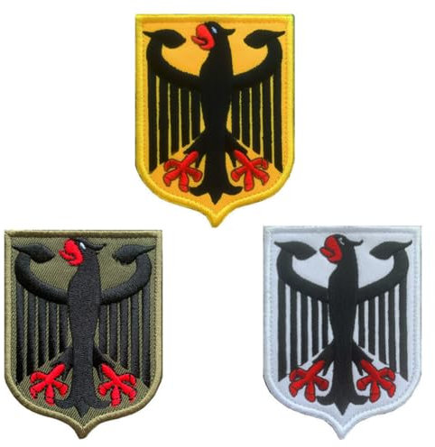 3 Stück Adler-Schild Deutschland Flagge Patch Aufnäher Abnehmbare mit Stickereiverschluss Applikation Taktisch Militär Patch für Jacke Weste Kleidung Rucksäcke Baseballkappe Taschen