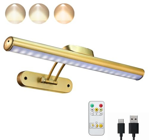 VIGMOJ Bilderleuchte LED Batteriebetriebene, LED Wandlampe mit 3 Farbtemperaturen, Fernbedienung Dimmbare Bilderleuchte mit Timer für Malen Foto Portrait