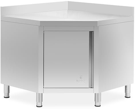 Royal Catering Eckschrank aus Edelstahl mit Aufkantung 100 x 100 cm viel Stauraum Flügeltür verstellbare Füße Arbeitsschrank Gastro Gewerbe-Eckschrank