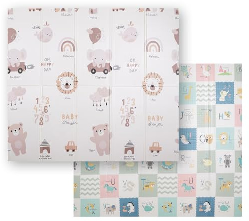 KiddyMoon Babymatte Zweiseitige Krabbelmatte Schaumstoffmatte Für Kinder Kindermatte Kindgerechte Muster Spielplatz Entwicklung Sicherer Bequemer Für Drinnen Draußen 180X200x1cm, Braun-Elefant