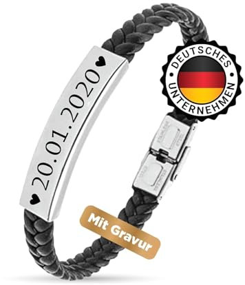 Personalisiertes Lederarmband Herren mit Namen – Armband mit Gravur – Perfektes Geschenk für Vatertag, Ostern, Weihnachten & Geburtstag – Geschenk für Papa & Ihn