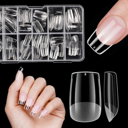 Venares Square Nail Tips, Short, 120 Pieces, Full Cover Nail Tips for Gel Nails, Short, 12 Sizes, False Nails for Gluing, Soft Gel Press On Nail Tips, Square Short