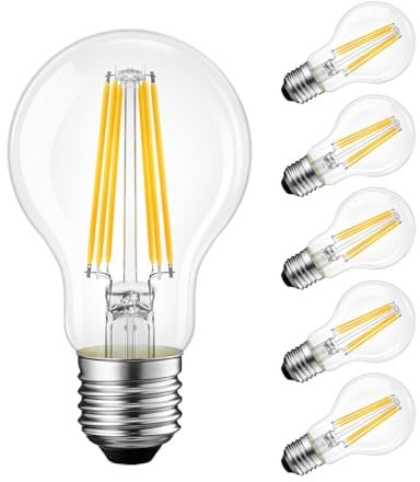 LVWIT 7.2W E27 Filament LED Lampe Glühfaden A60, 2700K Warmweiß, ultrahell 1521 Lumen Glühbirne, ersatz 100W, Rustikalampe in Kolbenform, Filamentstil klar (6er Pack) Energieeffizienzklasse A