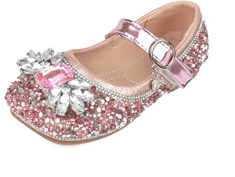 QUNUNOIRE-Principessa Scarpe da Bambine e Ragazze con Paillettes Ballerine Glitterate Eleganti per Bimba Rosa 26