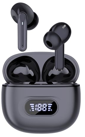 Generico Cuffie Bluetooth 5.3 con Stereo HiFi, 40 Ore di Riproduzione LED Display Cuffiette con Microfono a Cancellazione di rumore con IP7 Impermeabili Auricolari per Sport, Nero