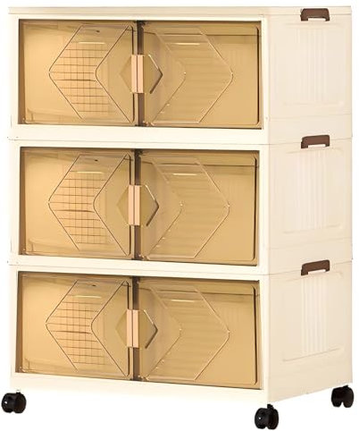 Aufbewahrungsbox mit Deckel Groß, Stapelbare Boxen Aufbewahrung, Plastik Aufbewahrungsschränke mit Rollen, Durchsichtig Stapelboxen Faltbare Kunststoff Verstauboxen - 125L, 3 Stück