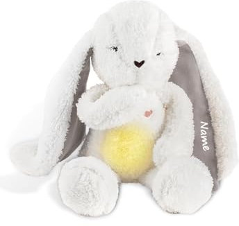 myHummy Schlummerhäschen 5in1 mit Namen – mit Licht, Geräuschen & Vibration, écru-grau