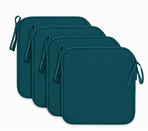 INSAFIANS Pack of 4 Waterproof Chair Seat Pads Comfortable Tie-On Cushions for Dining Patio Kitchen Chairs Outdoor Seating (Green)