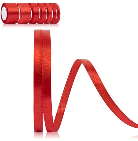 Foshird Schleifenband Rot 6mm x 22m Geschenkband Rot Satinband Bänder zum Basteln Dekoband für Geburtstag DIY Geschenkverpackung Hochzeit Weihnachten