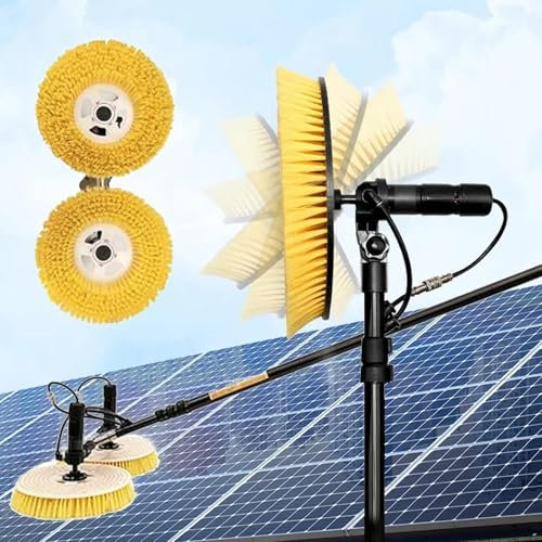menglanchang Limpia Placas Solares,Herramienta De Limpieza EléCtrica con Panel Solar, Kit De PéRtiga TelescóPica De 3.5/5.5/7,5m para Agua De La Casa, Cabezal De Cepillo Giratorio Doble De 65cm,7.5m