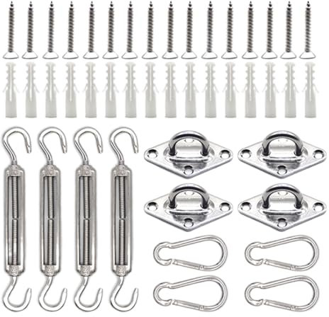 Qfdiwr Kit De Fixation pour Voile D'ombrage | Accessoires De Fixation en Acier Inoxydable - Accessoires en Acier Inoxydable pour Installation De Toile Rectangle/Triangle Pergola Patio Jardin