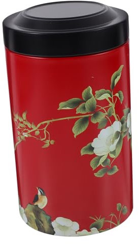 EXHUMKY Teedose Metall Luftdichter Vorratsbehälter Für Losen Tee Und Snacks Dicht Schließend Rot Mit Blumenmotiv