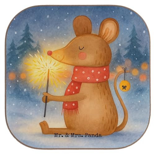 Mr. & Mrs. Panda Untersetzer Glas Maus Weihnachten Design - Geschenk, Frohe, Weihnachtsgruß, für Gläser, Tasse, Weihnachtsmotiv, Tassenuntersetzer, Mäuschen, gläseruntersetzer, Coaster