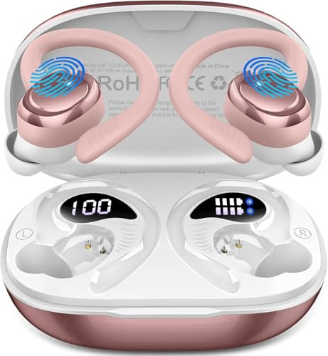 Ecouteurs Bluetooth sans Fil Sport, 2026 Écouteur Bluetooth 5.4 avec 4 ENC Mic, 60+Hrs Ecouteurs sans Fil HiFi Stéréo, IP7 Étanche Oreillette Bluetooth Running, USB-C Charge Rapide, Écran LED Casque