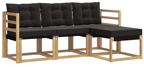 vidaXL Outdoor-Sofagarnitur mit Kissen 4 pcs Weiß und Schwarz, Garten-Sofa, modernes Lounge-Set für draußen, haltbar, gemütliche Terrasse-Sitze für jeden Anlass