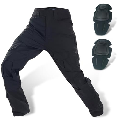 HANSTRONG GEAR Militär Armee Taktische Airsoft Paintball Schießen Hosen Kampf Männer Hosen mit Knie Pads (BK, S-30W)