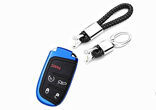 Porte-clés de voiture pour Jeep Cherokee Renegade Boussole modèles clés en cordon tressé à la main en TPU pour télécommande de voiture., bleu