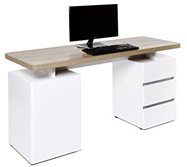 Jahnke CU-LIBRE C 250 Schreibtisch mit 1 Tür und 3 Schubladen, 150 x 55 x 75,5 cm, Riviera Eiche/Mattweiß