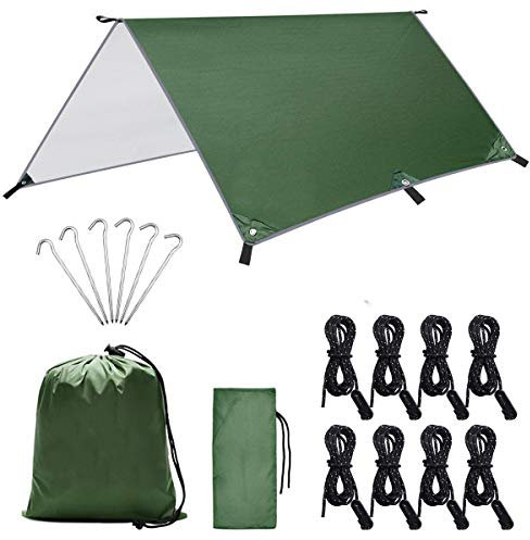 Dokpav 3m x 3m Camping Tent Tarp Shelter, Camping Tarpaulin Anti UV, Lightweight Hammock Rain Fly Waterproof, Camping Tarp Shelter with 6 Aluminium Stakes, 8 Ropes and Carrying Bag for Outdoor Picnic