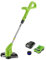 Greenworks Akku-Rasentrimmer G24LT mit 3 Stück Einzelfadenspulen (Li-Ion 24V 25cm Schnittbreite 3500 U/min dreh- und neigbarer Motorkopf teleskopierbar mit 2Ah Akku und Ladegerät)