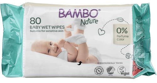 Bambo Nature Wet Wipes, Newborn Essentials, Eco-Labelled Baby Wipes, Gentle & Soft Wipes, Moisturising & Skin-Friendly Wet Wipes For On The Go, Sustainable Baby Essentials For Newborn - 80 Wipes
