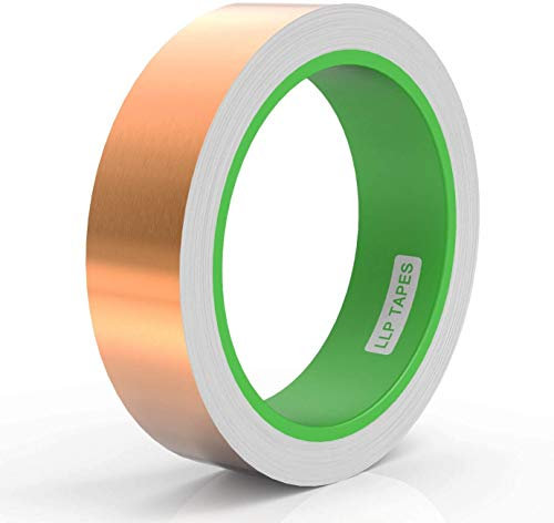 LLPT Ruban Adhésif Feuille de Cuivre 25MM X 10M Double Conducteur Multi-tailles pour Blindage EMI Circuit en Vitrail Artisanat Anti-limaces Adhésif Puissant (CF250)